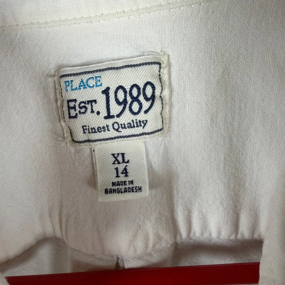 The Children's Place Button Down Boys XL White Oxford Long Sleeve Preppy Preppy